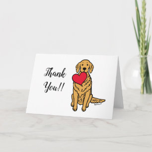 Golden Retriever Cartoon Red Heart Thank You Card