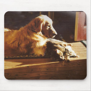 Golden Retriever Cat Mousepad Special Friends