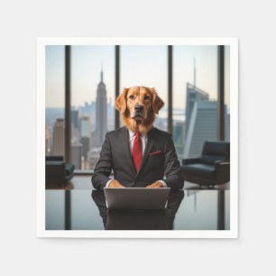 Golden Retriever CEO In a Modern High-rise Office Napkin