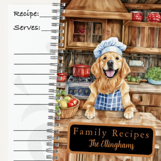Golden Retriever Chef Spiral Recipe Book