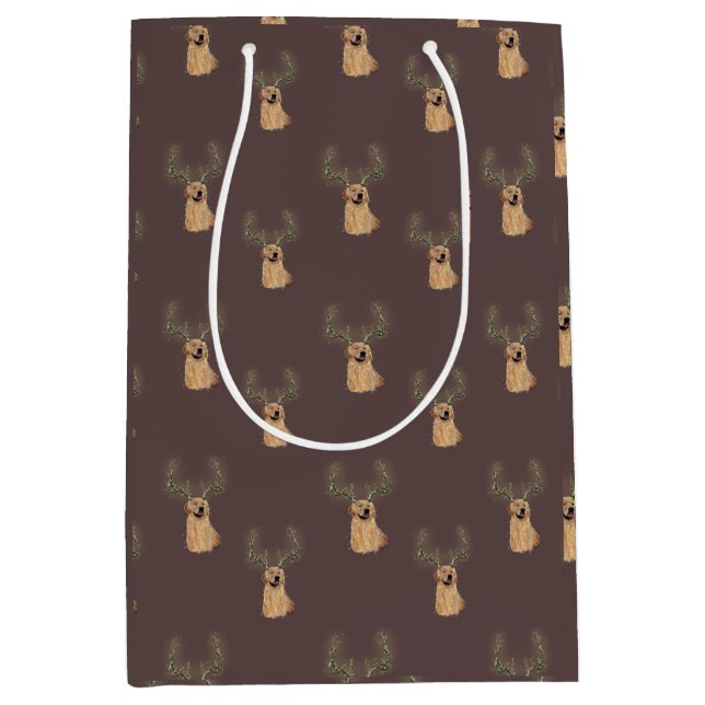 Golden Retriever Christmas Antler Gift Bag (Front)