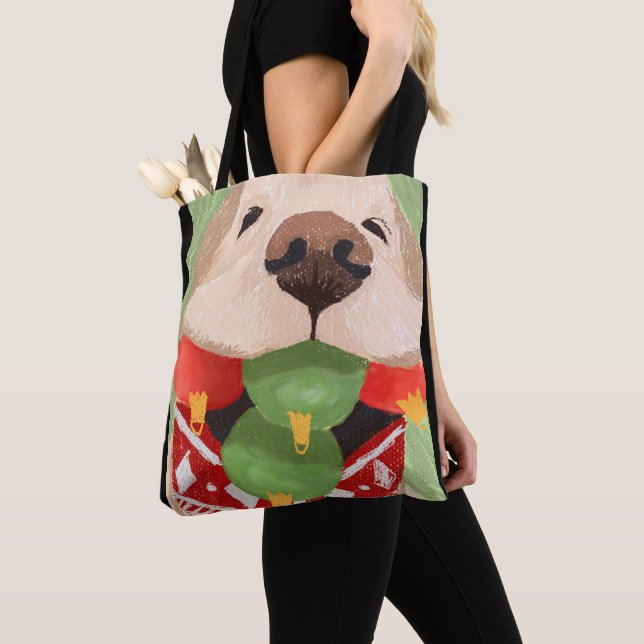 Golden Retriever Christmas Balls Mouth Funny GIft Tote Bag (Close Up)