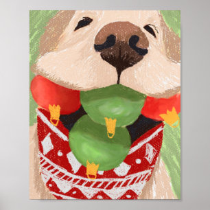 Golden Retriever Christmas Balls Mouth Funny Poster
