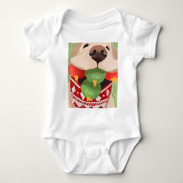 Golden Retriever Christmas Balls Mouth Hilarious Baby Bodysuit (Front)