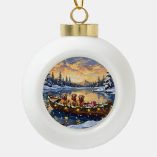 Golden Retriever Christmas Boat Holiday Ceramic Ball Christmas Ornament