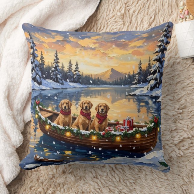 Golden Retriever Christmas Boat Holiday Cushion (Blanket)