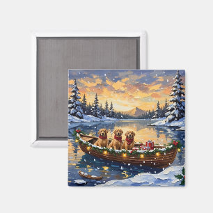 Golden Retriever Christmas Boat Holiday Magnet