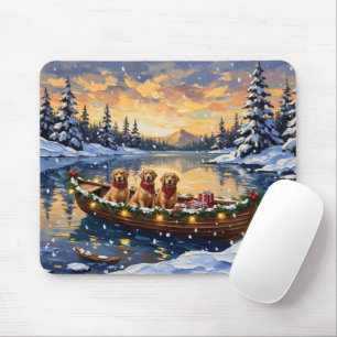 Golden Retriever Christmas Boat Holiday Mouse Pad