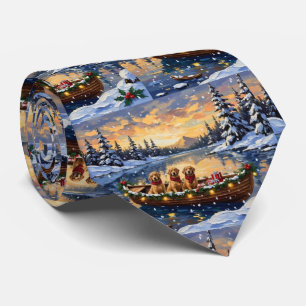 Golden Retriever Christmas Boat Holiday Tie