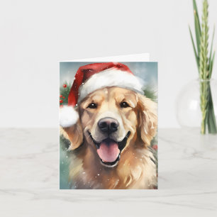 Golden Retriever Christmas brush painting artwork Card