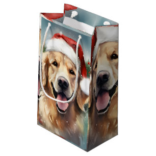 Golden Retriever Christmas brush painting artwork Small Gift Bag