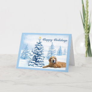 Golden Retriever Christmas Card Blue Tree2