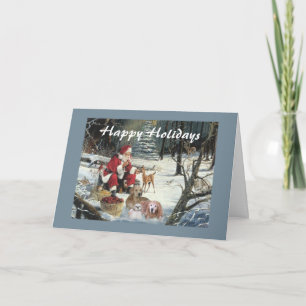 Golden Retriever Christmas Card Woods Santa
