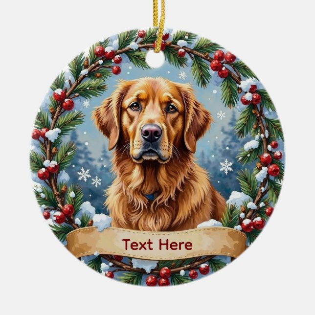 Golden Retriever Christmas Ceramic Ornament (Front)