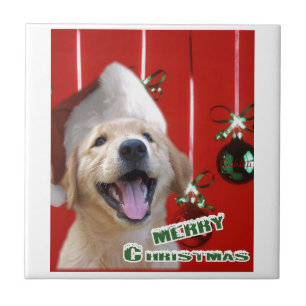 Golden Retriever Christmas Ceramic Tile