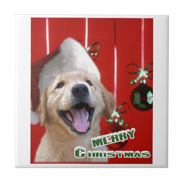 Golden Retriever Christmas Ceramic Tile (Front)