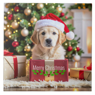 Golden Retriever Christmas Ceramic Tile
