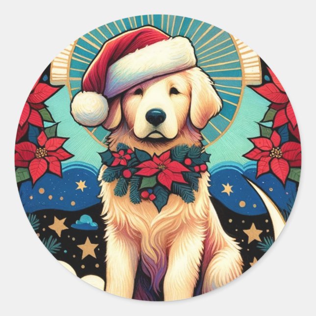 Golden Retriever Christmas                         Classic Round Sticker (Front)