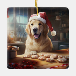Golden Retriever Christmas Cookies Festive Holiday Ceramic Ornament