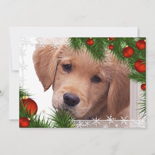 Golden Retriever Christmas- Cute Dog Puppy Holiday Invitation (Front)
