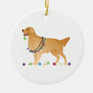 Golden Retriever Christmas Design Ceramic Ornament
