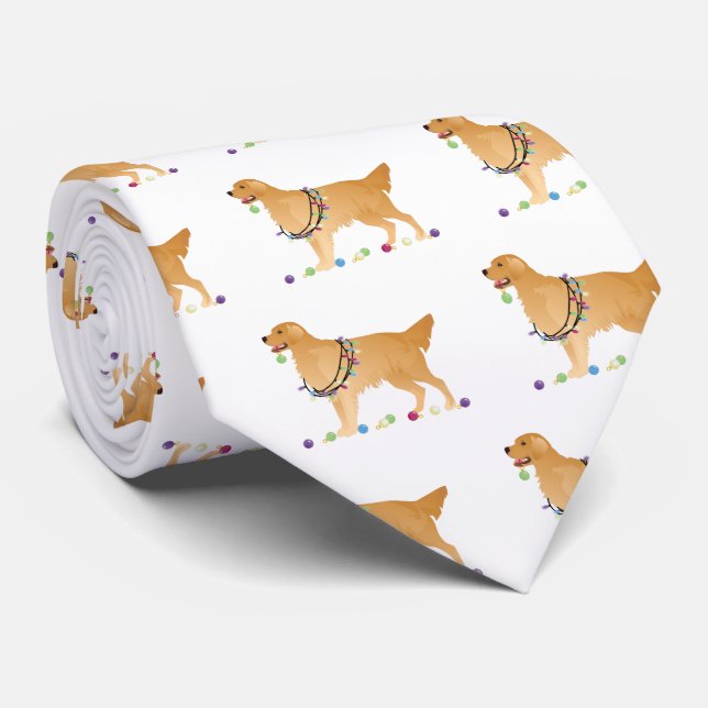 Golden Retriever Christmas Design Tie (Rolled)