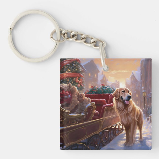 Golden Retriever Christmas Festive Season  Key Ring (Front)