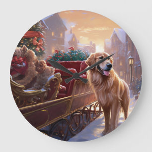 Golden Retriever Christmas Festive Season  Large Clock