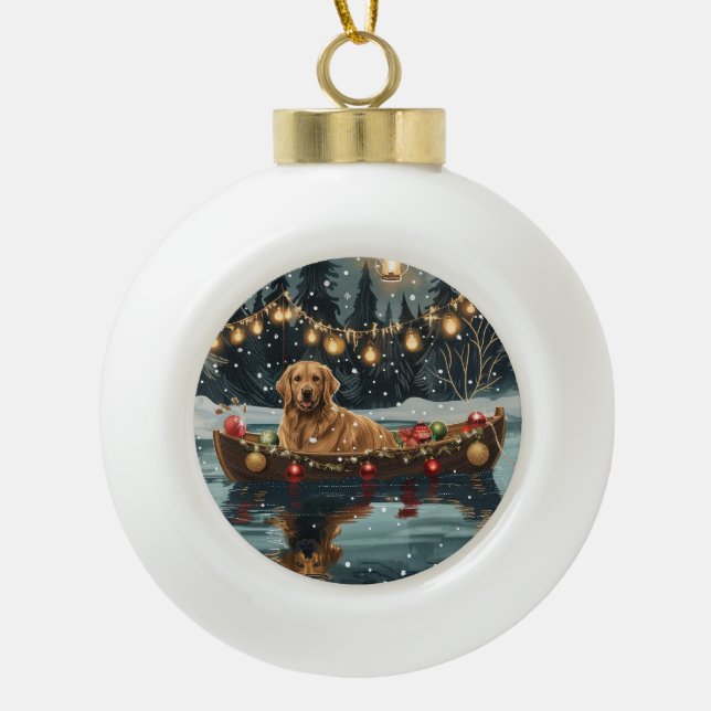 Golden Retriever Christmas Festive Voyage  Ceramic Ball Christmas Ornament (Front)