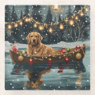Golden Retriever Christmas Festive Voyage  Glass Coaster
