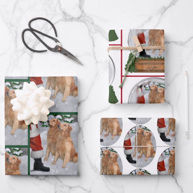 Golden Retriever Christmas Gifts Wrapping Paper Sheet (Front)