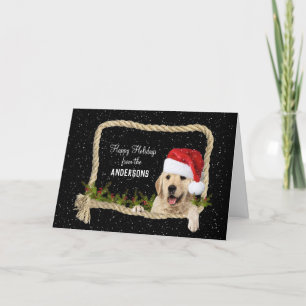 Golden Retriever Christmas in rope frame Holiday Card