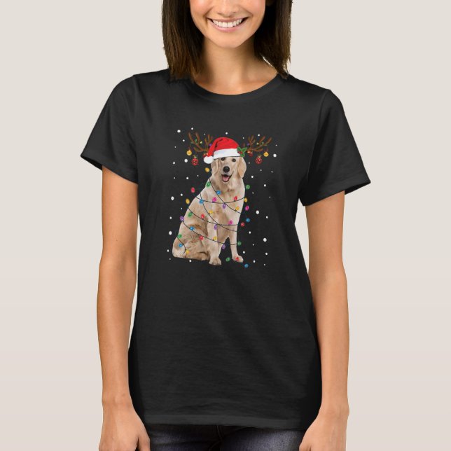 Golden Retriever Christmas Lights Reindeer Santa D T-Shirt (Front)