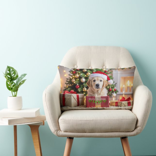 Golden Retriever Christmas Lumbar Cushion (Chair)