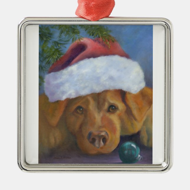 Golden Retriever Christmas mischief Metal Tree Decoration (Front)
