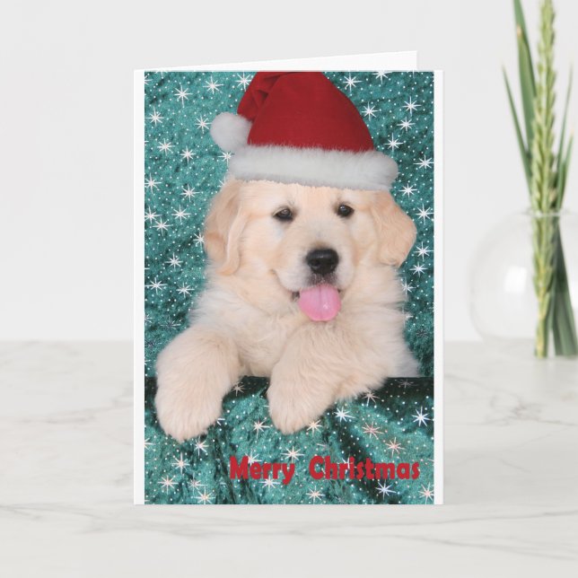 Golden Retriever Christmas Puppy Holiday Card (Front)