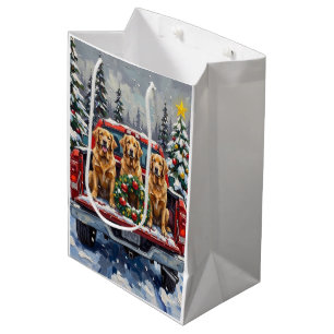 Golden Retriever Christmas Red Truck Holiday Medium Gift Bag