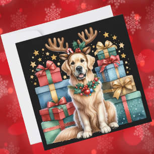 Golden Retriever Christmas Reindeer Antlers Gifts Holiday Card