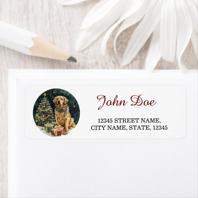 Golden Retriever Christmas Return Address Label (Insitu)