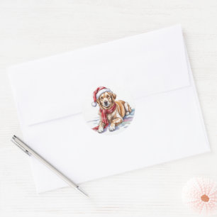 Golden Retriever Christmas round Sticker