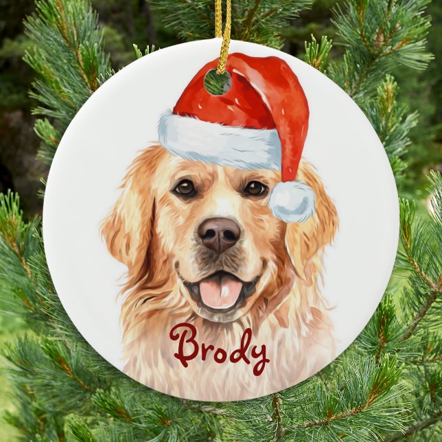 Golden Retriever Christmas Santa Cute Dog Ceramic Ornament (Creator Uploaded)