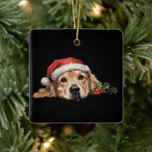 Golden Retriever Christmas Santa Hat Dog Xmas Ceramic Ornament