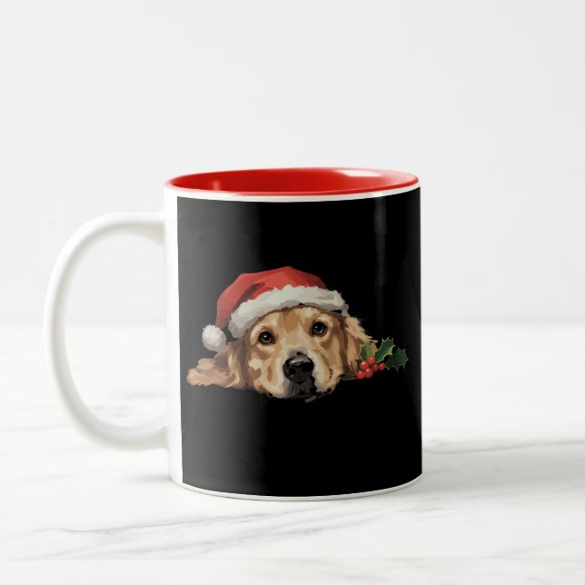 Golden Retriever Christmas Santa Hat Dog Xmas Two-Tone Coffee Mug (Left)
