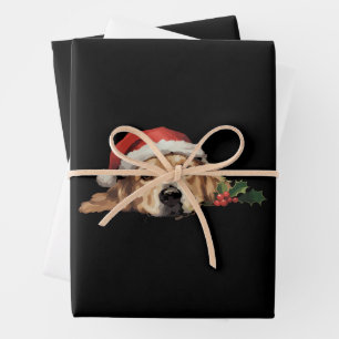 Golden Retriever Christmas Santa Hat Dog Xmas Wrapping Paper Sheet