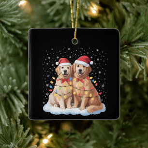 Golden Retriever Christmas Santa Hat Reindeer  Ceramic Ornament