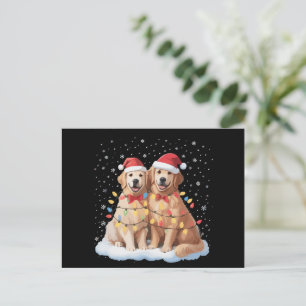 Golden Retriever Christmas Santa Hat Reindeer  Holiday Postcard