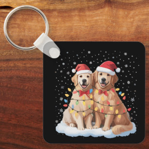 Golden Retriever Christmas Santa Hat Reindeer  Key Ring