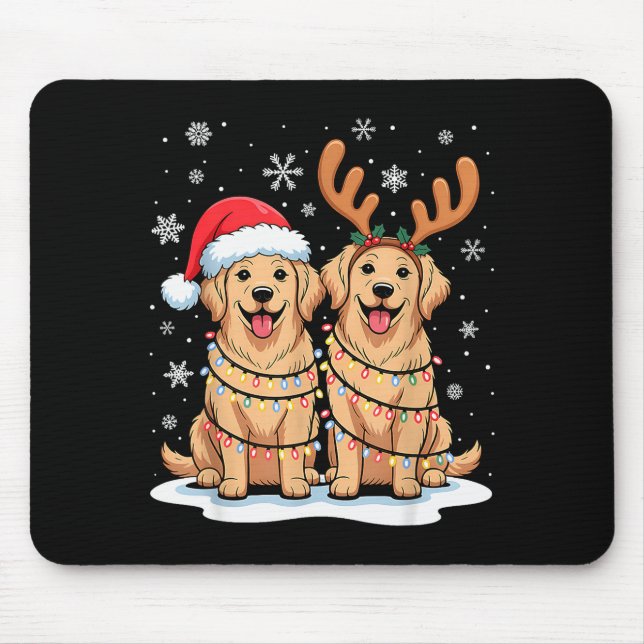 Golden Retriever Christmas Santa Hat Reindeer Ligh Mouse Pad (Front)
