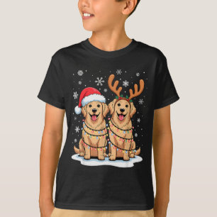 Golden Retriever Christmas Santa Hat Reindeer Ligh T-Shirt