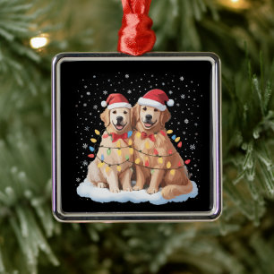 Golden Retriever Christmas Santa Hat Reindeer Metal Ornament